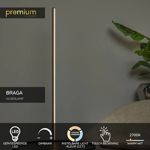 Lucide BRAGA - Vloerlamp - Ø 30 cm - LED Dimb. - CCT - 1x22W 2700K/4000K - Koffie | Premium - USP